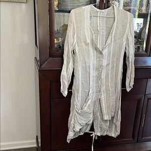 Elegant Beige Striped Women's Dress